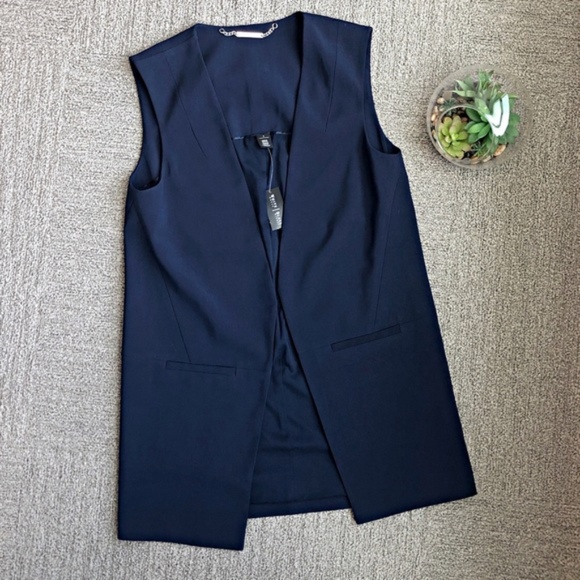 White House Black Market Tops - NWT! WHBM Open Front Vest Navy Blue Size 4 0145